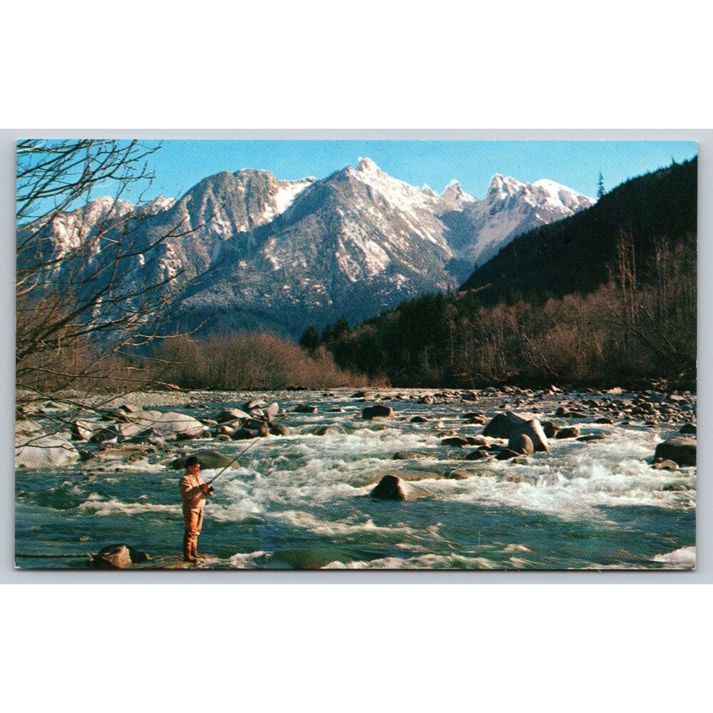 Postcard Washington Mt. Index Skykomish River Fishing Stevens Pass Unposted 1950